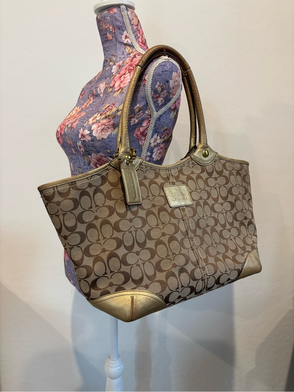Coach Bleeker Brown Signature Canvas Tote with Gold Accents
